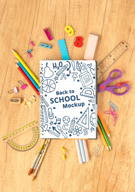 Top View Of Mock-Up School Supplies Psd