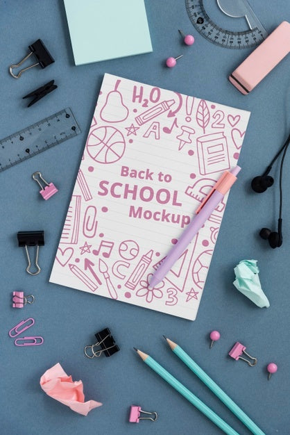 Top View Of Mock-Up School Supplies Psd