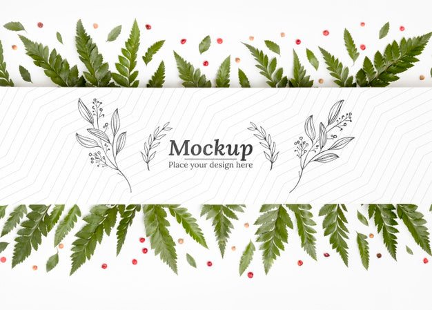 Top View Of Mock-Up With Leaves Psd