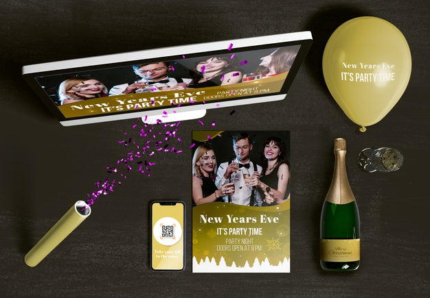 Top View Of New Year Scene Creator Concept Psd