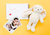 Top View Of Notebook With Bunny And Photos Psd