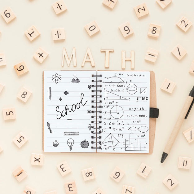 Top View Of Notebook With Numbers And Pen Psd