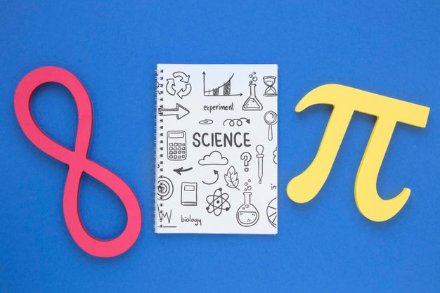 Top View Of Notebook With Pi Sign And Infinity Psd