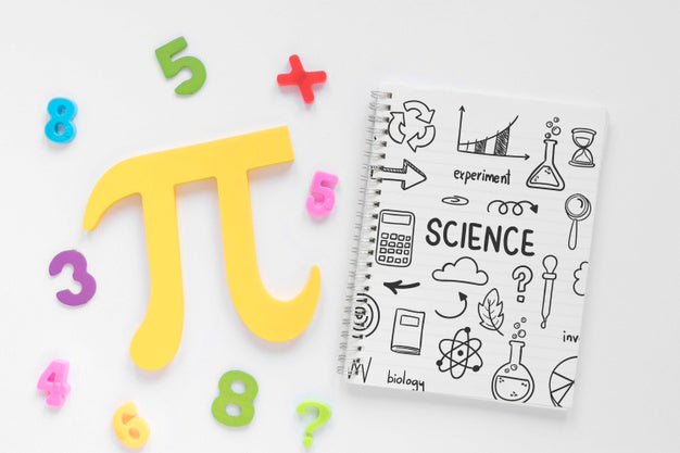 Top View Of Notebook With Pi Sign Psd