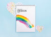 Top View Of Notebook With Rainbow And Heart Psd