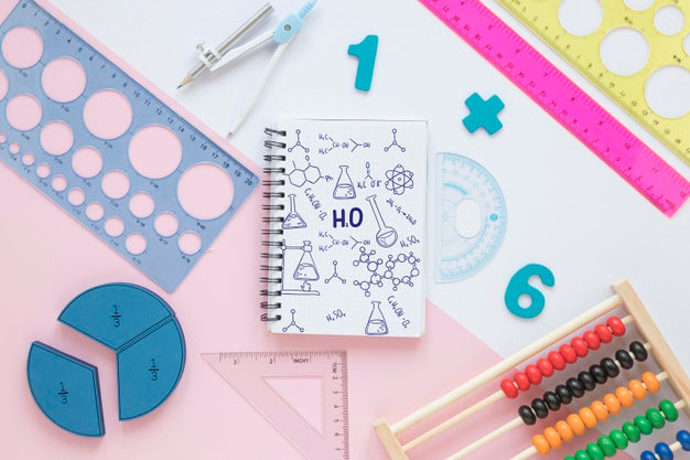 Top View Of Notebook With Rulers And Shapes Psd