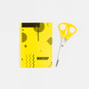 Top View Of Notebook With Scissors Mock-Up Psd