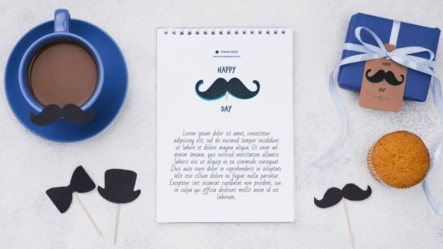 Top View Of Notepad With Coffee And Gift For Fathers Day Psd