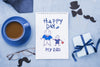 Top View Of Notepad With Coffee And Glasses For Fathers Day Psd