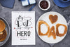 Top View Of Notepad With Pancakes On Plate For Fathers Day Psd
