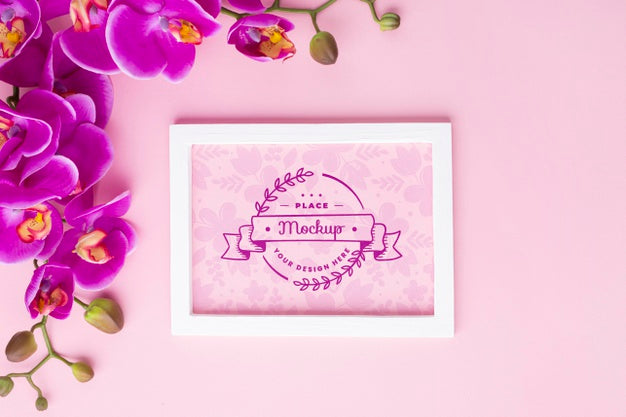 Top View Of Orchid With Frame Psd