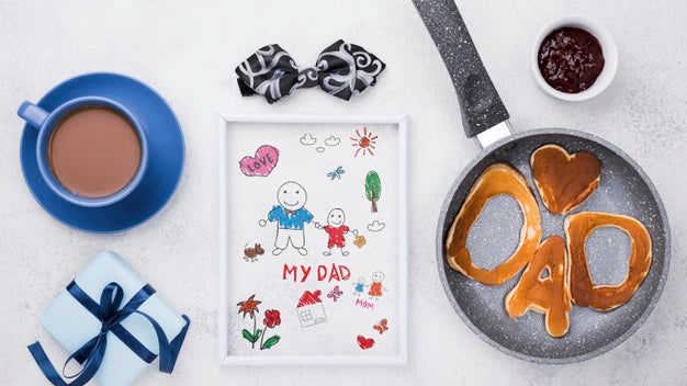 Top View Of Pancakes And Coffee With Frame For Fathers Day Psd