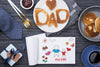Top View Of  Pancakes For Fathers Day With Notepad And Gift Psd