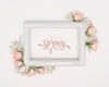 Top View Of Pink Spring Roses With Frame Psd