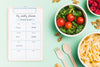Top View Of Planned Meals With Bowls And Notepad Psd