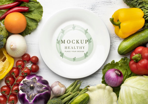 Top View Of Plate With Assortment Of Vegetables Psd