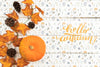 Top View Of Pumpkin And Leaves On Colorful Background Psd