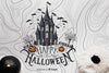 Top View Of Pumpkins With Halloween Castle Psd