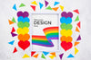 Top View Of Rainbow Colored Hearts With Flag And Paper Shapes Psd