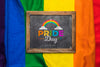 Top View Of Rainbow Colors And Blackboard Psd