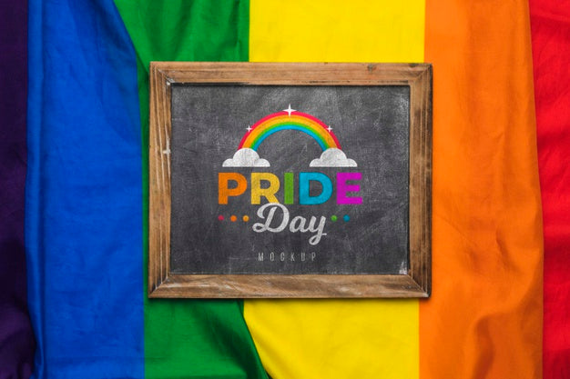 Top View Of Rainbow Colors And Blackboard Psd