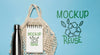 Top View Of Reusable Bag With Bottle Psd