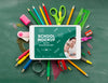 Top View Of School Essentials And Tablet For Education Day Psd