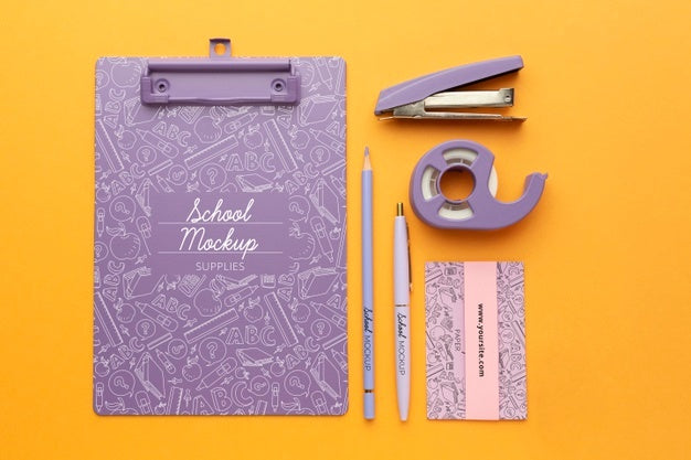 Top View Of School Supplies Collection Mock-Up Psd