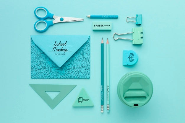 Top View Of School Supplies Collection Mock-Up Psd