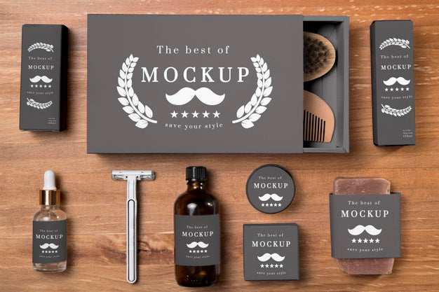 Top View Of Set Of Beard Care Products Psd
