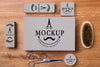Top View Of Set Of Beard Care Products With Scissors Psd