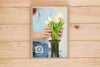 Top View Of Simple Frame On Wooden Background Psd