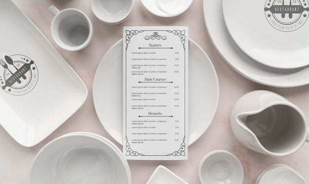 Top View Of Simple White Dishes Psd