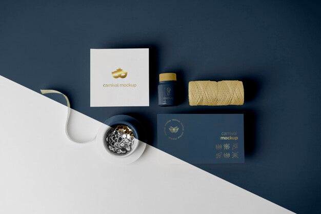 Top View Of Simplistic Carnival Invitation With Beads And Thread Psd