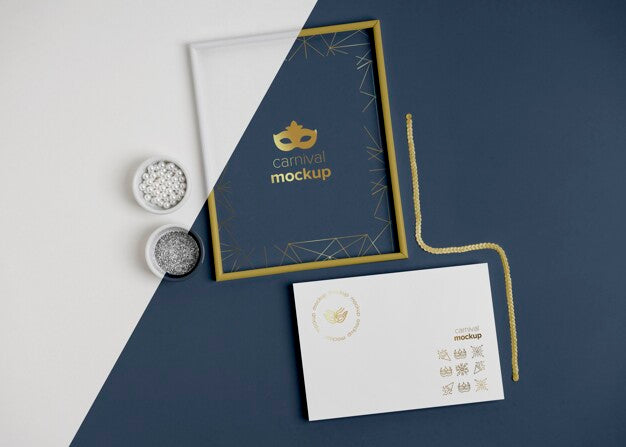 Top View Of Simplistic Carnival Invitation With Frame And Beads Psd