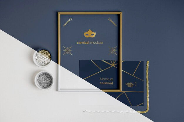 Top View Of Simplistic Carnival Invitation With Frame And Beads Psd