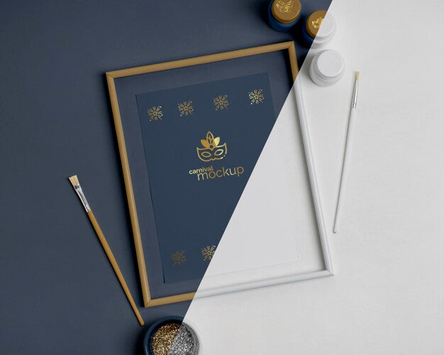 Top View Of Simplistic Carnival Invitation With Frame And Paint Brushes Psd
