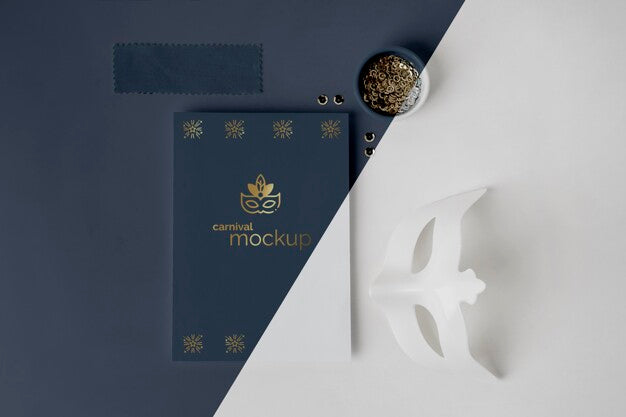 Top View Of Simplistic Carnival Invitation With Mask And Beads Psd