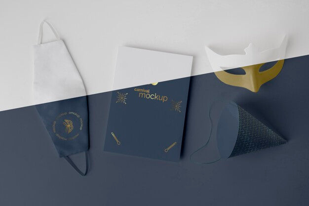 Top View Of Simplistic Carnival Invitation With Mask And Face Mask Psd