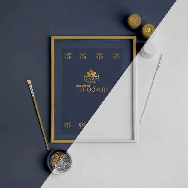 Top View Of Simplistic Carnival Invitation With Paint Brushes And Frame Psd