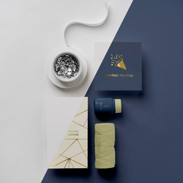 Top View Of Simplistic Carnival Invitation With Thread And Beads Psd