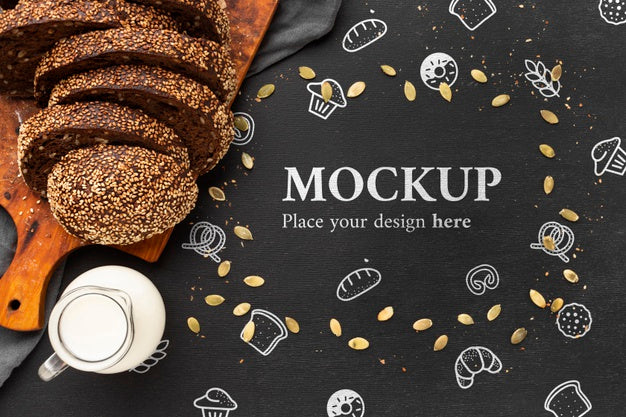 Top View Of Slices Of Bread With Milk Psd