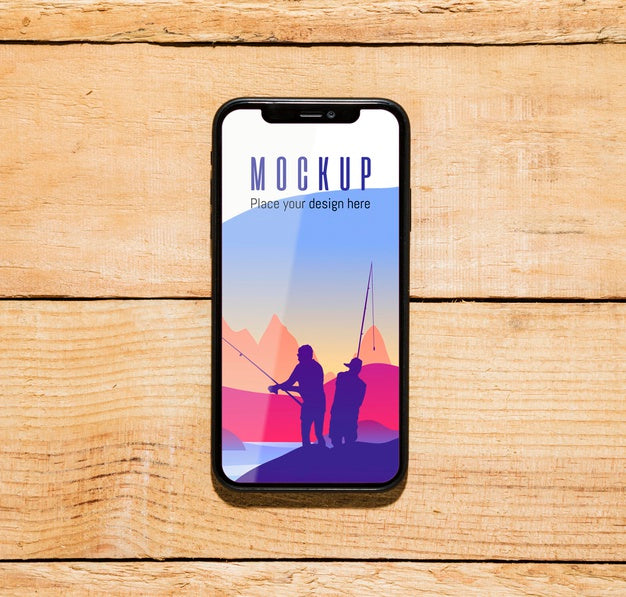 Top View Of Smartphone With Fishing Psd
