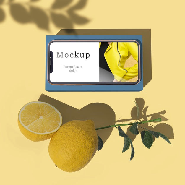 Top View Of Smartphone With Shadow And Citrus Psd