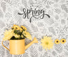 Top View Of Spring Flowers In Watering Can Psd
