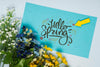 Top View Of Spring Flowers With Card Psd