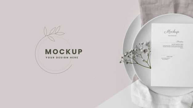 Top View Of Spring Menu Mock-Up No Plates With Towel And Flowers Psd