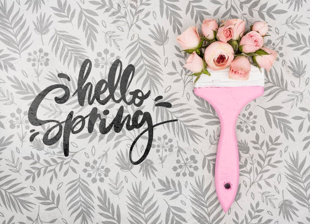 Top View Of Spring Roses And Brush Psd