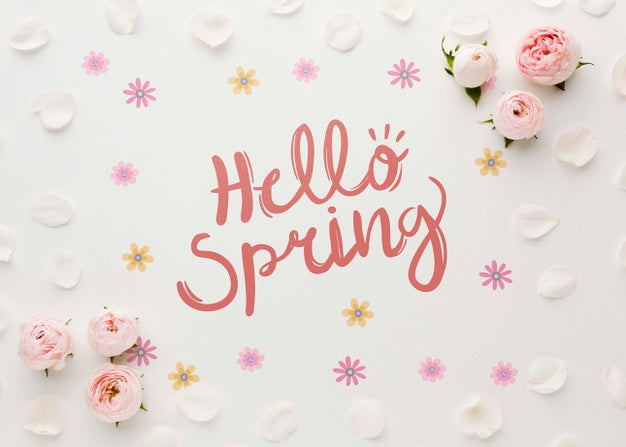 Top View Of Spring Roses And Petals Psd