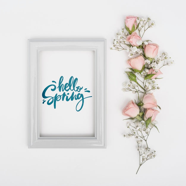 Top View Of Spring Roses With Frame Psd